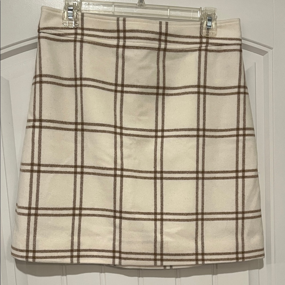 J. Crew Cream and Brown Plaid Mini Skirt